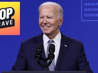 A photo of Joe Biden with the PopCrave logo