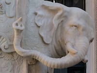 Marble elephant, 1667, by Gian Lorenzo Bernini (1598-1680), supporting the Minerva Obelisk, 6th century BC, piazza di Santa Maria sopra Minerva, Rome, Lazio, Italy.
