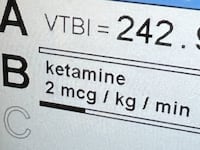 A screen shows the amount of ketamine a patient is receiving.
