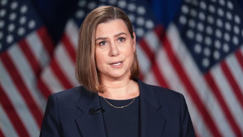 Sen. Elissa Slotkin (D-MI) rehearses the Democratic response to President Donald Trump's address to a joint session of Congress on March 4, 2025 in Wyandotte, Michigan.