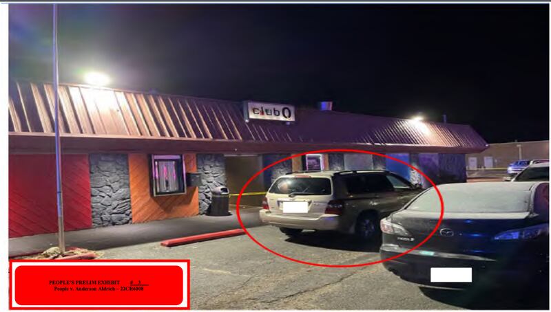 Aldrich’s vehicle in the Club Q parking lot