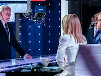 Atlanta, GA - June 27 : President Joe Biden speaks with CNN moderators Jake Tapper and Dana Bash moments after he and former president Donald Trump participated in the first presidential debate of the 2024 elections at CNN's studios in Atlanta, GA on Thursday, June 27, 2024. The debate was . (Photo by Jabin Botsford/The Washington Post via Getty Images)