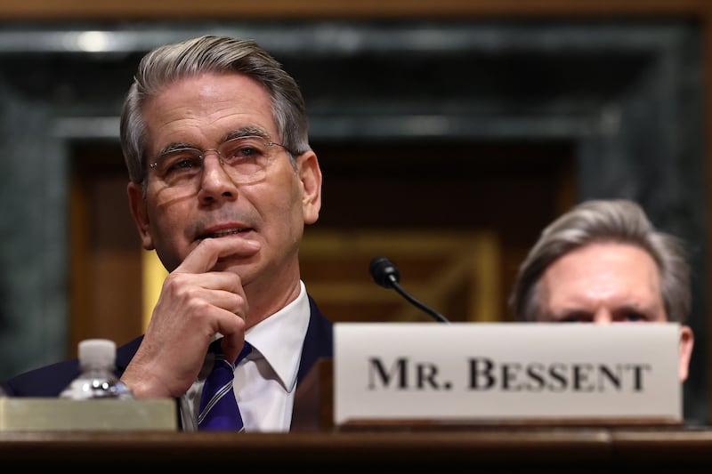 Billionaire hedge fund manager Scott Bessent testifies before the Senate Finance Committee during his confirmation hearing for Treasury Secretary in the Dirksen Senate Office Building on Capitol Hill on January 16, 2025 in Washington, DC.
