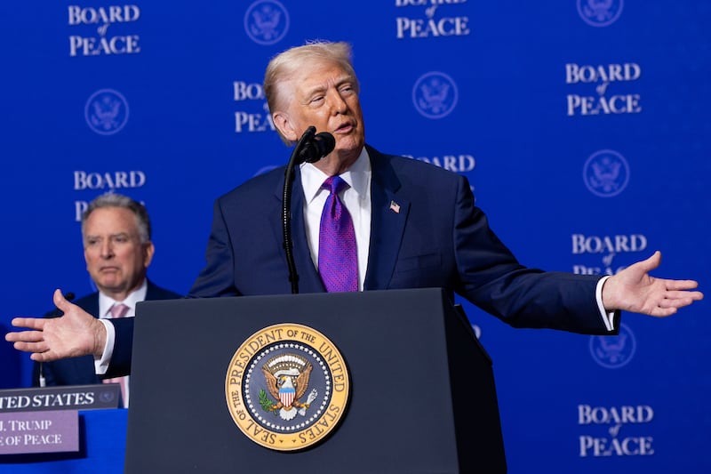 President Donald Trump declared the war in Gaza over, complained about the U.N. and insisted those who had not joined his "Board of Peace" were just playing cute during his remarks at the board's inaugural meeting on February 19, 2026.