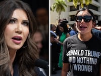 DHS Secretary Kristi Noem, left, and Laura Loomer, right.