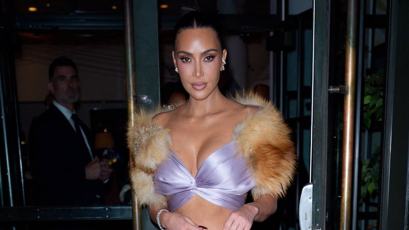 Kim Kardashian wearing a fur stole on October 28, 2025, in New York City.