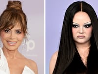 Paula Abdul and Meg Stalter on the American Music Awards red carpet.