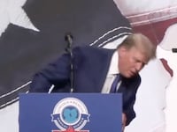 Donald Trump wobbles on stage