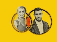 Photo illustration of Britney Spears and her soon to be ex-husband Sam Asghari collaged into wedding rings.