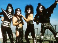 LOS ANGELES - JANUARY 1975: Ace Frehley, Paul Stanley, Peter Criss, and Gene Simmons of the rock and roll band Kiss pose for a portrait session in January 1975 in Los Angeles, California. (Photo by Michael Ochs Archives/Getty Images)