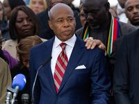 New York City Mayor Eric Adams speaks to the press outside his official residence Gracie Mansion.