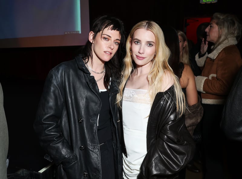 Kristen Stewart and Emma Roberts at the after-party for the Los Angeles premiere of "The Chronology of Water" on January 8, 2026.