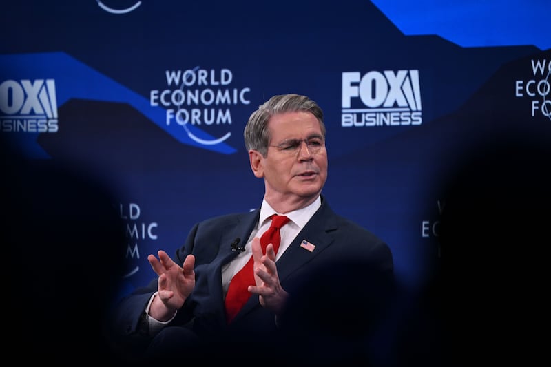 DAVOS, SWITZERLAND - JANUARY 20: US Treasury Secretary Scott Bessent speaks at the 56th World Economic Forum (WEF) Annual Meeting in Davos, Switzerland in Davos, Switzerland on January 20, 2026. (Photo by Harun Ozalp/Anadolu via Getty Images)