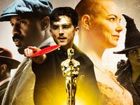 An Academy Award surrounded by possible Oscar contenders.