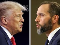 Side-by-side photos of Jack Smith and Donald Trump facing each other.