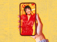 A photo illustration of Liza Minnelli on a smartphone and newsprint.