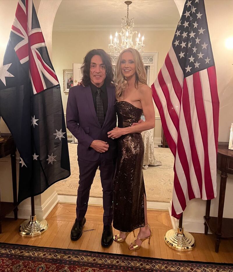 Paul Stanley and wife Erin at the home of Australian ambassador Kevin Rudd.