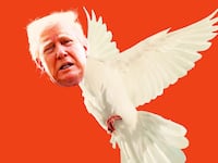 Donald Trump making a weird face on top of a white dove