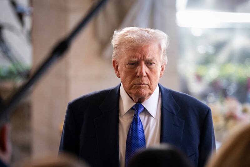 President Donald Trump speaks to reporters and members of the media at Mar-a-Lago on February 1, 2026 in Palm Beach, Florida.