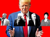 A photo illustration of Donald Trump with Nelson Mandela, Luiz Inácio Lula da Silva, Moshe Katsav, and Park Geun-hye.