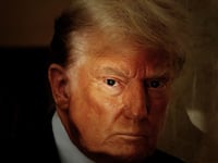 Former US President Donald Trump arrives back from a break at New York Supreme Court during his civil fraud trial on November 6, 2023 in New York City.