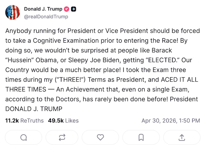 Trump boasts about his performance on a simple dementia test.
