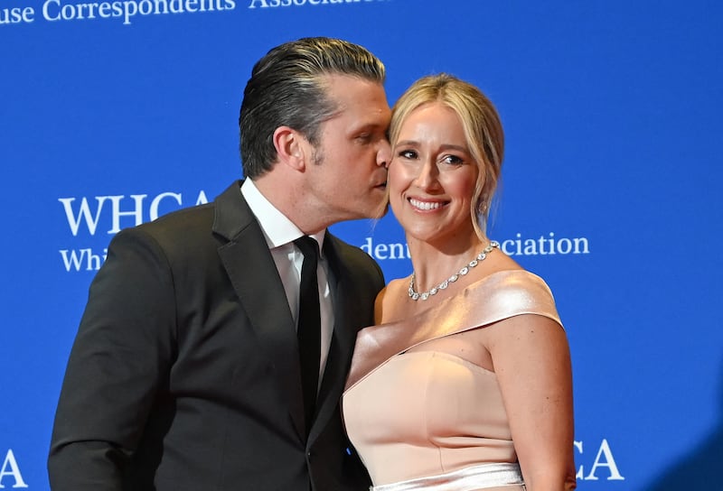 US Secretary of Defense Pete Hegseth and wife Jennifer attend the White House Correspondents' Dinner at the Washington Hilton in Washington, DC, on April 25, 2026.