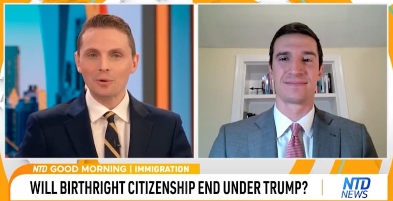 Austin Raynor, right, has been featured as a legal expert in TV hits—his most recent coming with NTD News in November.