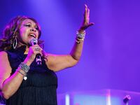 Anita Pointer of The Pointer Sisters perform on stage at PNE Amphitheatre during Day 14 of The Fair At The PNE on August 31, 2014.