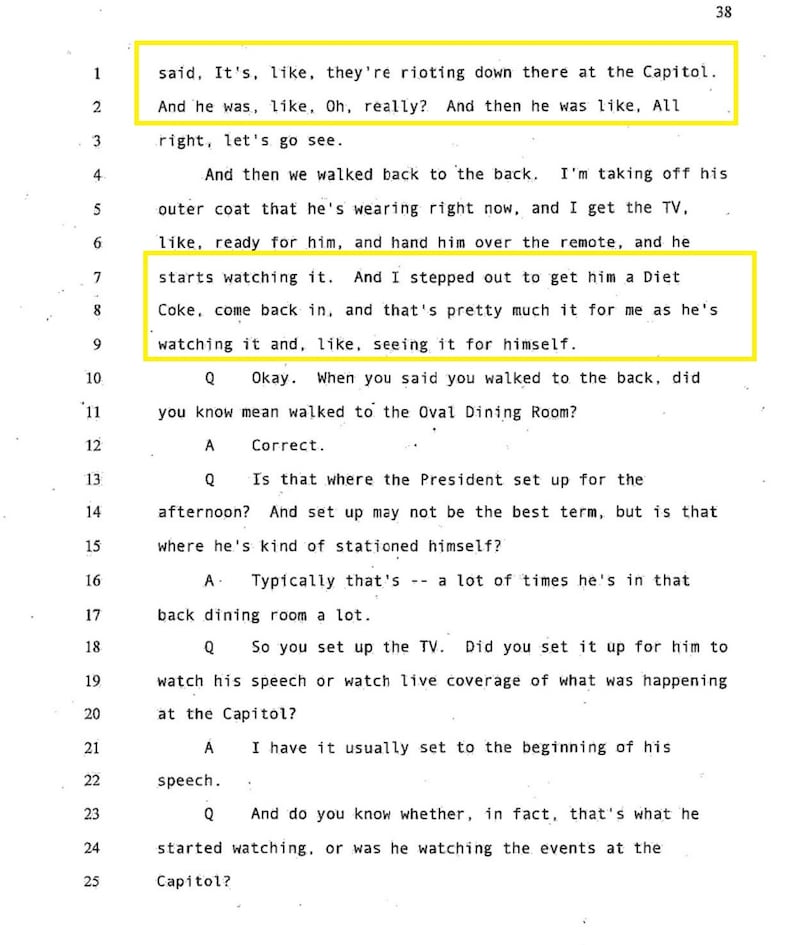 Transcript of a White House staffer’s conversation with Donald Trump, as recalled by the staffer.