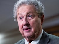 Sen. John Kennedy, R-La., talks with reporters outside a Senate Banking, Housing and Urban Affairs Committee confirmation hearing in Dirksen building on Thursday, October 30, 2025.
