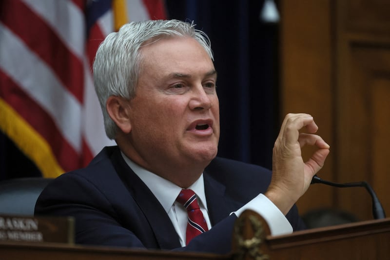 Rep. James Comer (R-KY) makes a statement during the House Oversight and Accountability Committee hearing about alleged meddling in the Justice Department's investigation of Hunter Biden