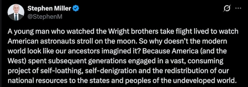 One of Stephen Miller's posts which drew criticism for his reading of history.