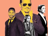 A photo illustration of Amber Heard, Johnny Depp, Jonathan Majors, and Grace Jabbari