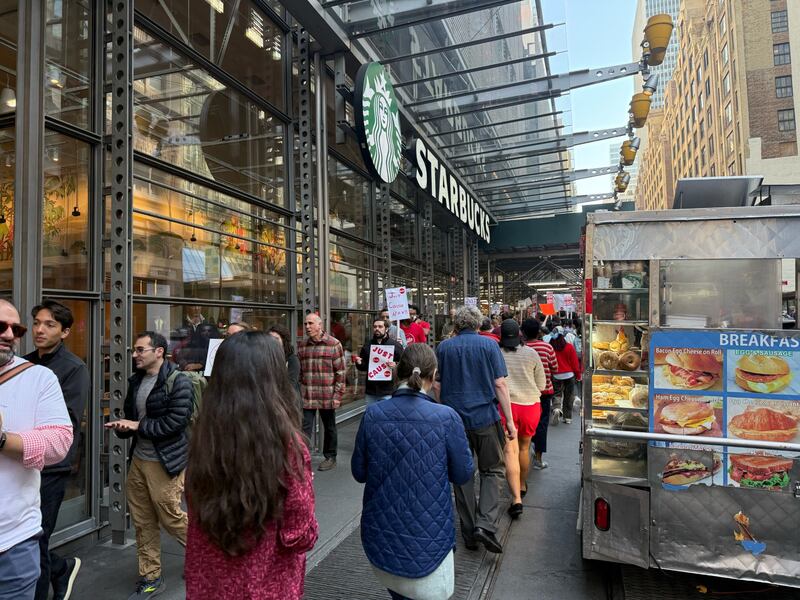 Tech employees demontrate in front of The New York Times