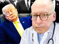 A photo illustration of Dr. Jonathan Reiner and Donald Trump sleeping.