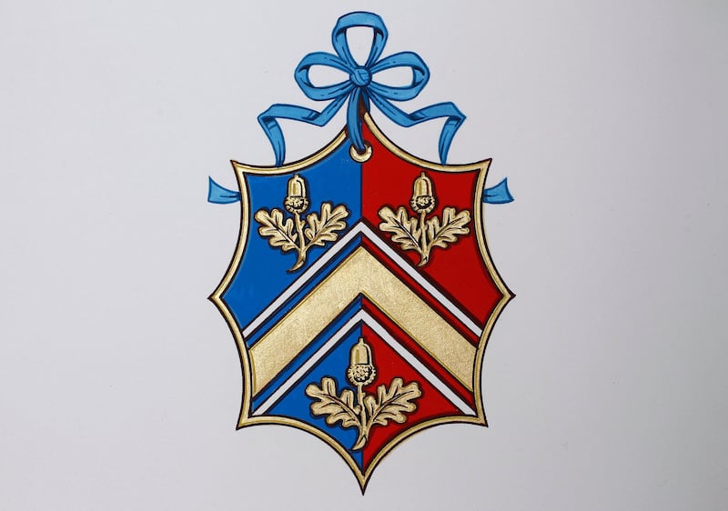The new Coat of Arms of Kate Middleton's family is displayed at the College of Arms in London on April 18, 2011.
