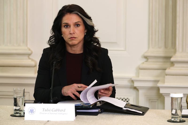 WASHINGTON, DC - OCTOBER 23: U.S. Director of National Intelligence Tulsi Gabbard attends an event where President Donald Trump delivered an announcement on his Homeland Security Task Force in the State Dinning Room of the White House on October 23, 2025 in Washington, DC. Trump declared the task force a success, claiming that more than 3,000 cartel and foreign terrorists have been arrested. (Photo by Alex Wong/Getty Images)