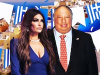 A photo illustration of Kimberly Guilfoyle and John Catsimitidis.