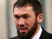 Chechen Republic Parliament Chairman Magomed Daudov speaks during a meeting in Moscow.
