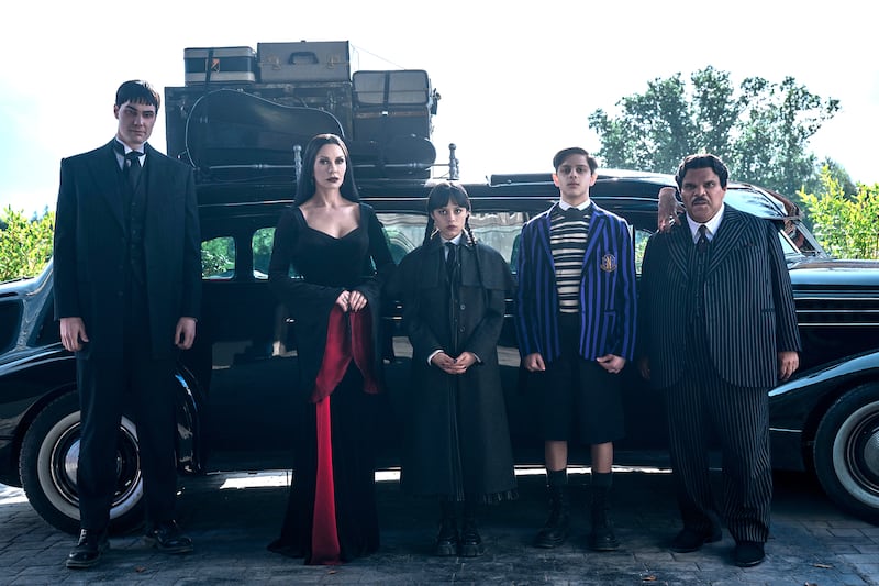 Joonas Suotamo, Catherine Zeta-Jones, Jenna Ortega, Isaac Ordonez, Thing, and Luis Guzmán.