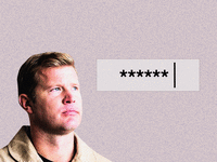 A gif showing Tim Sheehy looking at an online text box with asteriks obscuring a word and cursor blinking.