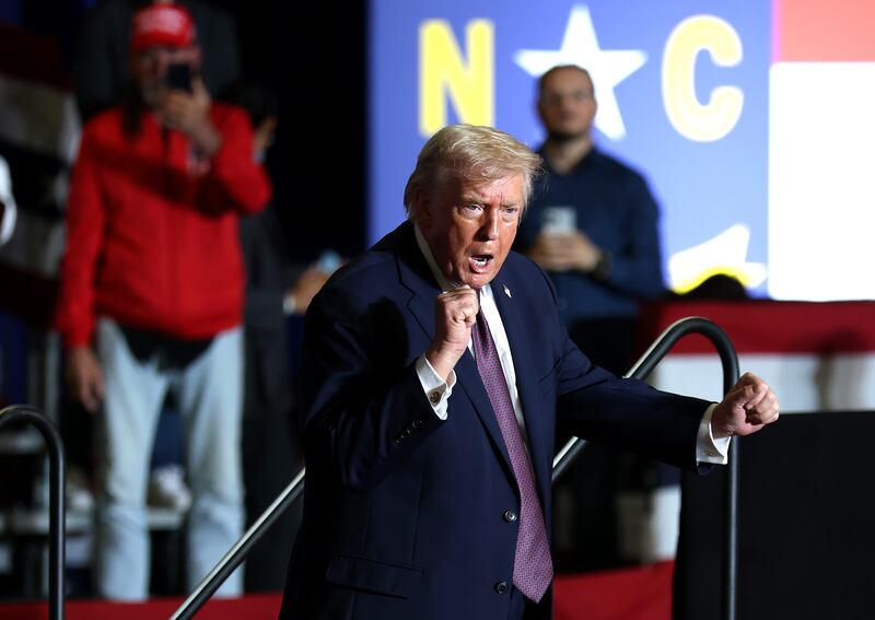 U.S. President Donald Trump dances on stage during a rally at the Rocky Mount Event Center on December 19, 2025 in Rocky Mount, North Carolina.