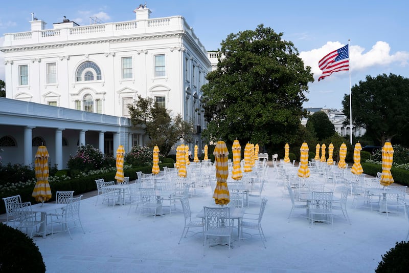 Trump has paved over the White House Rose Garden, which now more closely resembles the pool patio at his Mar-a-Lago club—even the yellow and white-striped umbrellas have a striking similarity to those at Trump’s Florida resort.