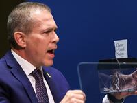 Israeli Ambassador to the United Nations Gilad Erdan shredded a copy of the Charter of the UN as he speaks during a special session of the UN General Assembly in New York City on May 10, 2024.