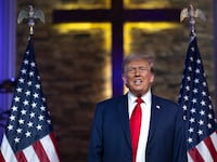 Donald Trump joins community leaders for a roundtable discussion at the 180 Church on Saturday.