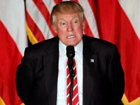 Republican presidential candidate Donald Trump addresses an audience at The Fox Theatre in Atlanta, Georgia, June 15, 2016.