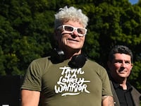 Australian whistleblower David Mcbride (L) attends the Free Assange Quad Rally