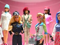 Barbie dolls on display for the "Barbie Exhibition" in London on July 1, 2024.