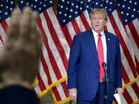 Former U.S. President Donald Trump after closing arguments at his civil fraud trial in New York City.